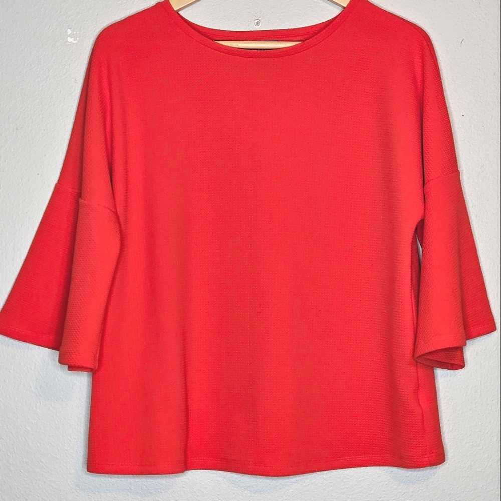Jones New York Waffle Knit Pull Over Top w/3/4 Bell Sleeves